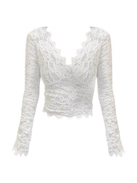 V-neck Lace Ribbon Chest Pad White Long Sleeve Bottoming Shirt