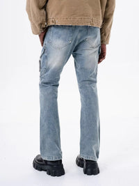 Jeans Men's Stitching Multi-pocket Straight-leg Trousers
