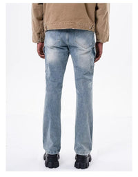 Jeans Men's Stitching Multi-pocket Straight-leg Trousers
