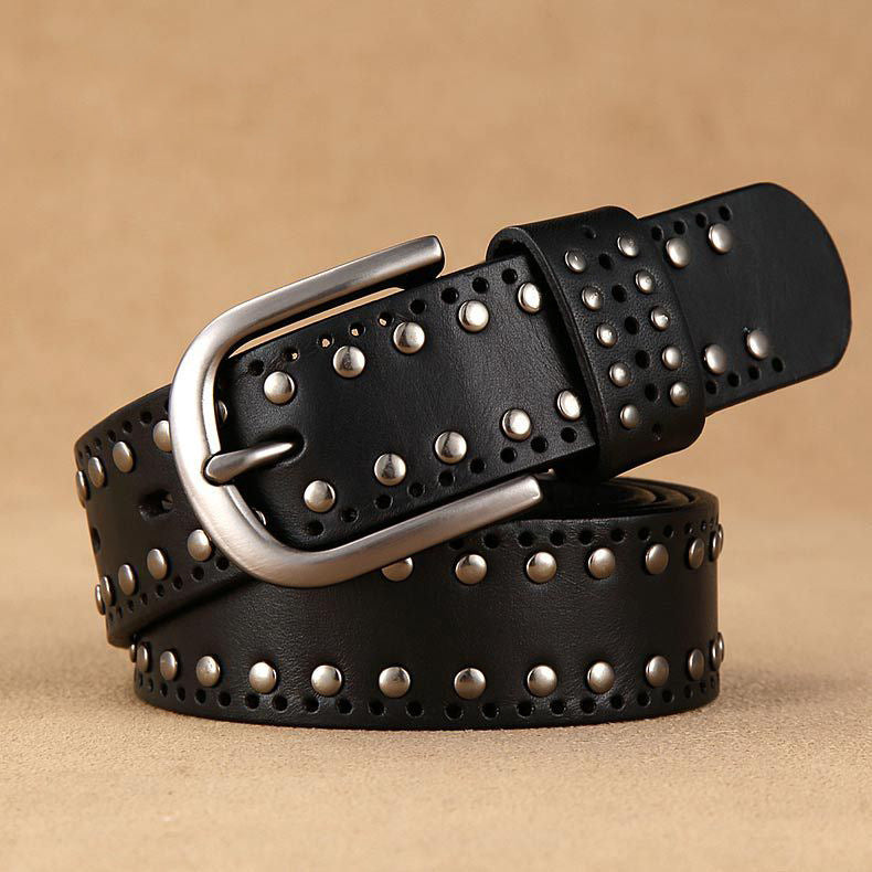 Women's First Layer Cowhide Simple Rivet Casual Decorative Belt