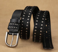 Women's First Layer Cowhide Simple Rivet Casual Decorative Belt