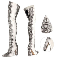 Pointed Snakeskin High Over The Knee Boots Plus Size