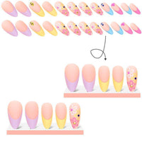 Rainbow Small Flower Wear Drop Shape Pointed Toe Nail Tip Rhinestone Wearable French