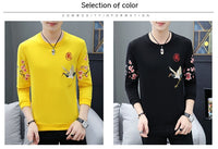 Round Neck Sweater Chinese Style Men's Crane Embroidery Bottoming Shirt