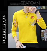 Round Neck Sweater Chinese Style Men's Crane Embroidery Bottoming Shirt