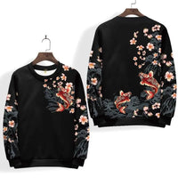 Men's Koi Sweater Round Neck Long Sleeve Retro Hooded Brushed Hoody
