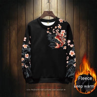 Men's Koi Sweater Round Neck Long Sleeve Retro Hooded Brushed Hoody