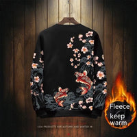 Men's Koi Sweater Round Neck Long Sleeve Retro Hooded Brushed Hoody