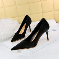 Thin Heel High Shallow Mouth Pointed Silk Shoes