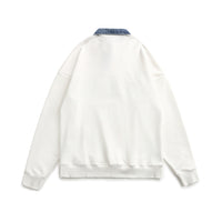 American Retro Half Zipper Denim Lapel Pullover Sweater