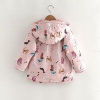 Winter New Cartoon Printed Windproof Girl Velvet Cotton Clothes