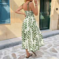 Fitted Green Leaf-print Dress
