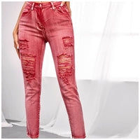 High Elastic Jeans Feet Pencil Pants Pure Color