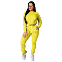 Women's Casual Sports Solid Color Long Sleeve Pullover Top Drawstring Trousers Suit