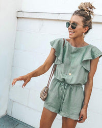 Ruffled pocket lace-up women's jumpsuit