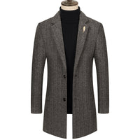 Men's Lapel medium length striped woolen coat