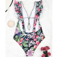 Strap Retro Digital Print Beach Swimsuit