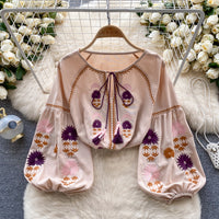 Machine Embroidery Loose Slimming Temperament Western Style Top