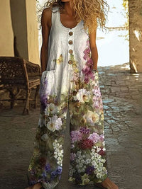 Womens Sleeveless Loose Pocketed Jumpsuit