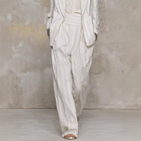 Womens Stylish And Elegant Striped Long-Sleeve Blazer And Pants Suit Set