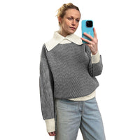 Casual Retro Striped Half-neck Sweater For Women