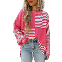 Womens Striped Color-block Crew-neck Top