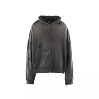 St Michael American High-Street-Style Distressed Washed Ripped Zip-Up Hoodie