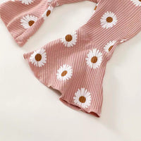 Baby Girl Cute Long Sleeve Sunken Stripe Top Flower Print Trousers Two-piece Set