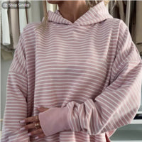 Striped Thumb Hole Side Seam Off-shoulder Loose Hoodie