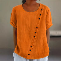 Womens Retro Cotton-Linen Short-Sleeve Shirt