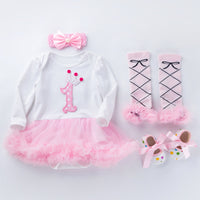 Newborn Cotton Rose Pink Birthday Romper Princess Dress Four Piece Suit