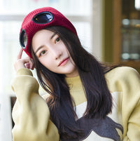 Windproof Mirror And Fleece Knitted Warm Wool Hat