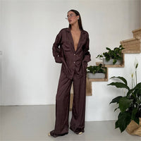 Womens Printed Loose-Fit Long-Sleeve Pajama Set With Pants