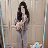 Princess-style Fleece-lined Extra-thick Flannel Pajama And Loungewear Set For Winter