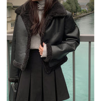 Retro Lapels Fur One Two-sided Lamb Fur Coat