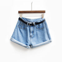 Mid Waist Denim Blue Shorts