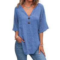 Casual V-neck Short Sleeve Regular Pullover Multi-color Women's Button Top