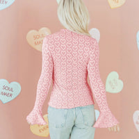 Sweet Feminine Heart-patterned Jacquard Top Thats Slimming And Figure-flattering