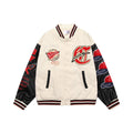 Color Contrast Patchwork PU Leather Sleeve Machine Embroidery Letter Baseball Uniform Jacket