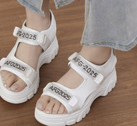 Womens Rhinestone Lettered Wedge-Heel Casual Sandals