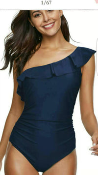 Shoulder ruffled solid color bikini