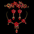 Foreign trade in Europe and the United States explosion bride wedding accessories wholesale jewelry set three piece red collar wholesale