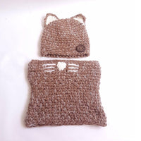 Knit hat children's animal cat ears set hat hand-knitted warm neck bonnet