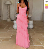 Backless Spaghetti-strap V-neck Dress With Side Slits