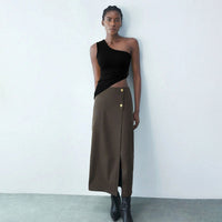Single Shoulder Strap Vest Sexy Off-shoulder Oblique Neck Design Top