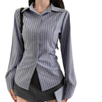 Blue With Long Sleeves Striped Shirt