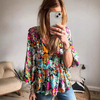 Early Spring New Color-Block Layered Ruffle-Trimmed Pullover
