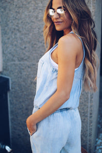 European and American waistcoat waist slimming fashion denim jumpsuit