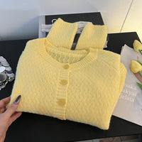 Women's Solid Color Loose-fitting Versatile Soft Yellow Sweater Coat