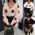 Three-dimensional Women's Flower Shape Loose V-neck Buttons Sweater
